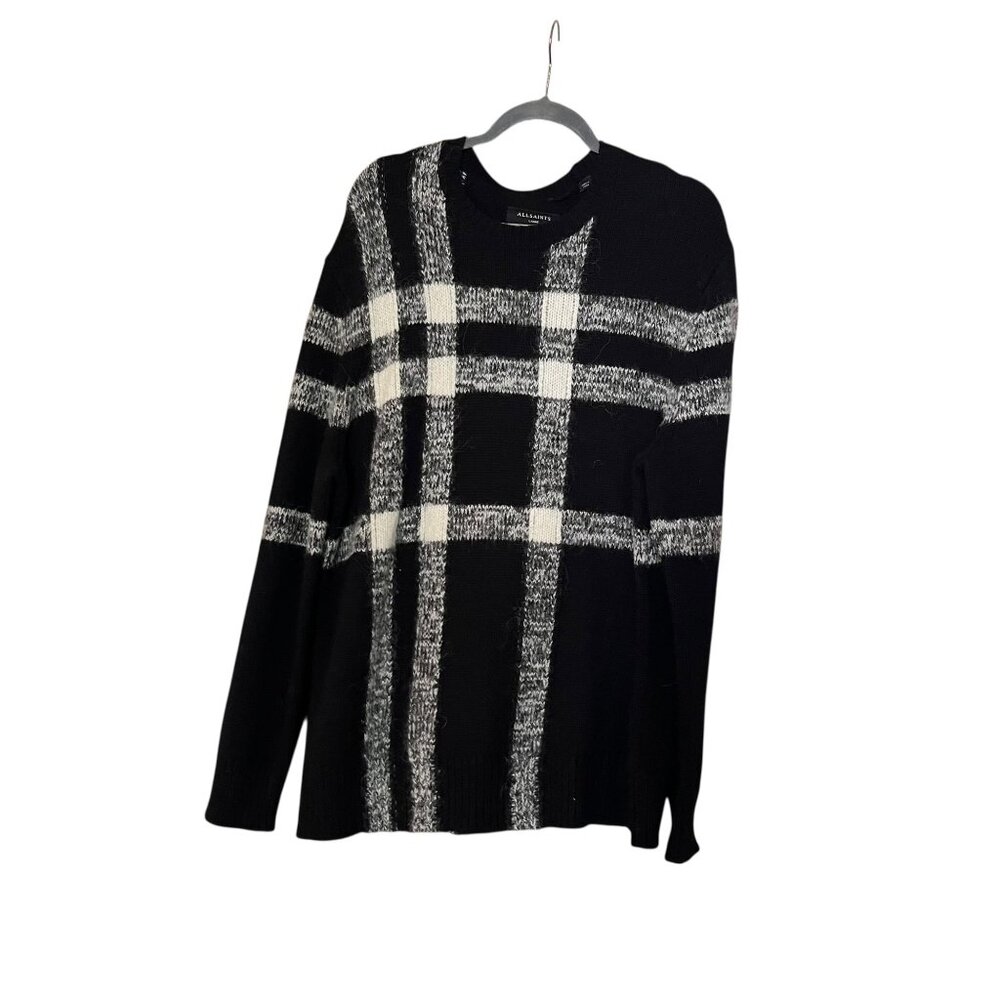 AllSaints Arkade Oversized Fit Black & White Plaid Wool Alpaca Blend Sweater Siz